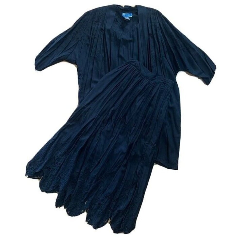 Bali Vintage Skirt Suit 3 Piece Set Top Jacket Outfit Black Shirt Dress Small